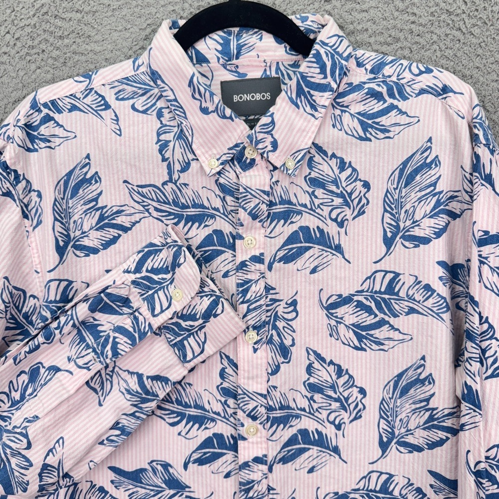 Bonobos Shirt Mens XL Pink Blue Floral Button Up Office Business Maximalist Bold
